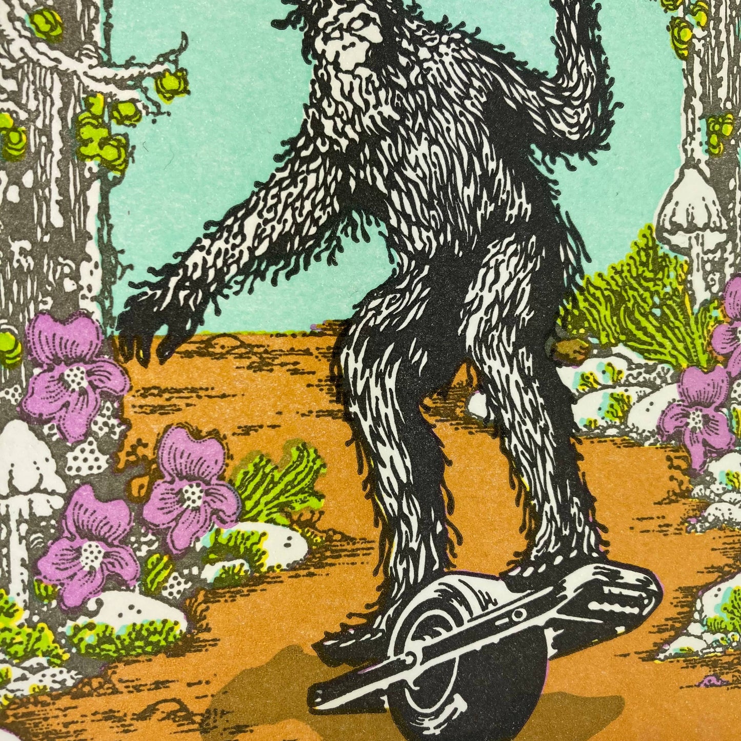 Old School Stationers Happy Birthday Sasquatch riding a one wheel