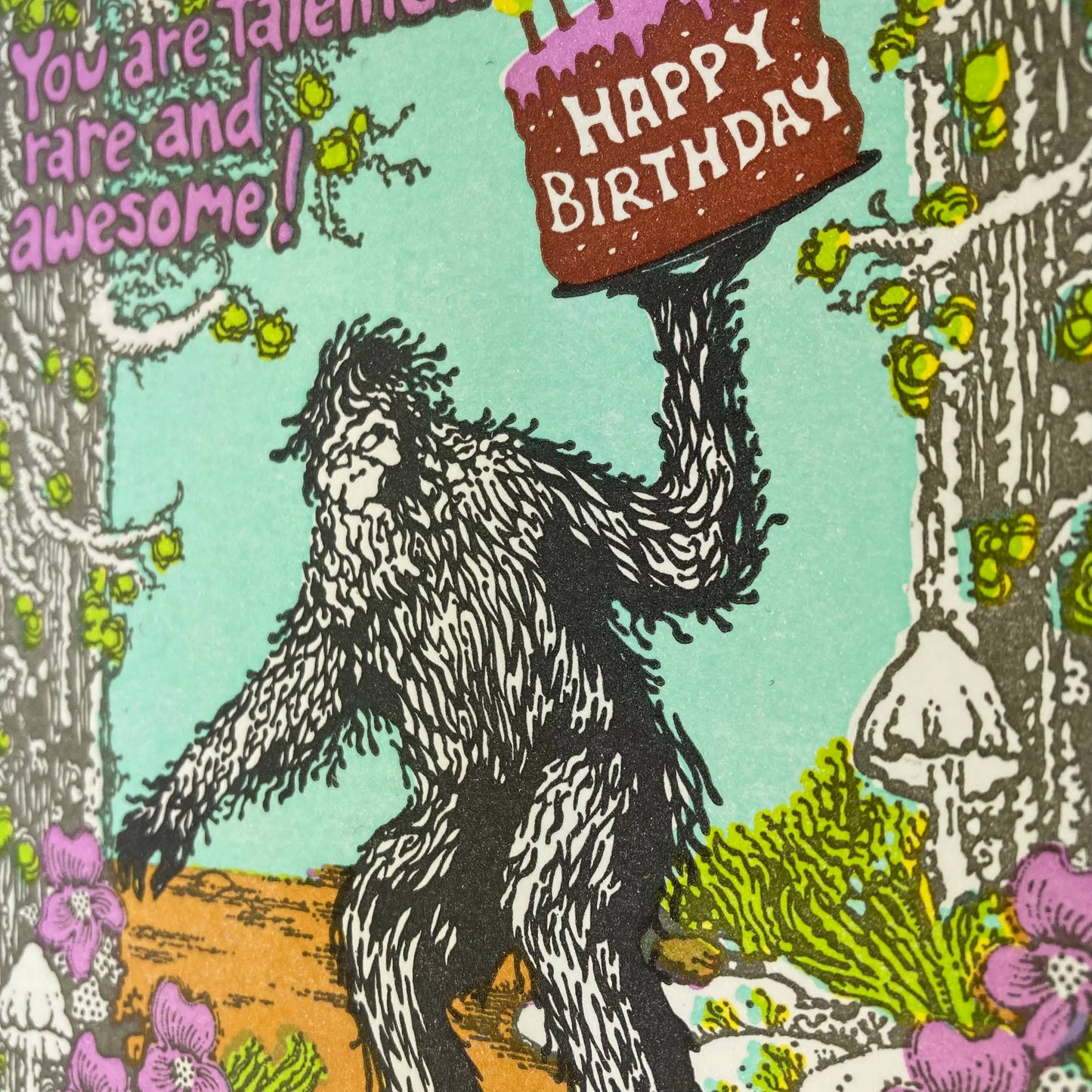 Old School Stationers Happy Birthday Sasquatch riding a one wheel