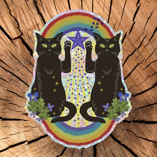 Little Gold Fox Luck Cats Holographic Glitter Pvc-Free Sticker